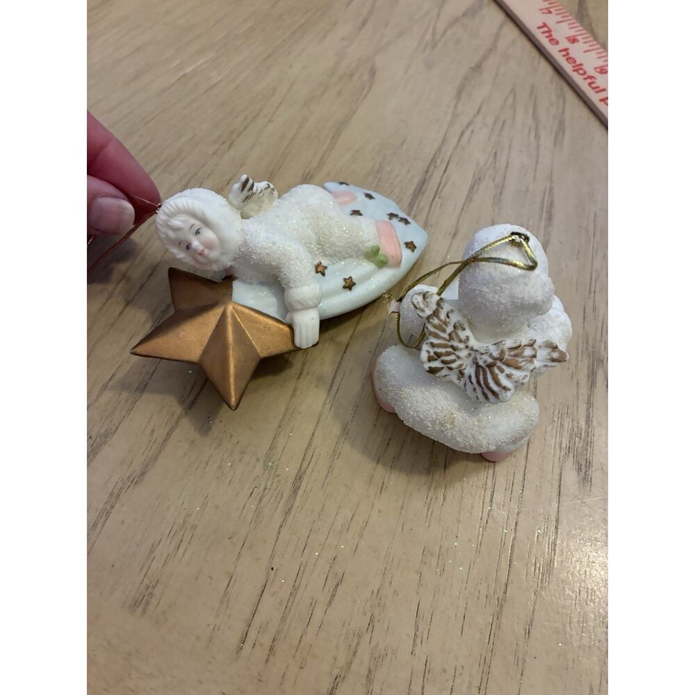 2 VTG Bisque Porcelain Snow Babies Ornaments Angel Star Comet Department 56 - Picture 11 of 15